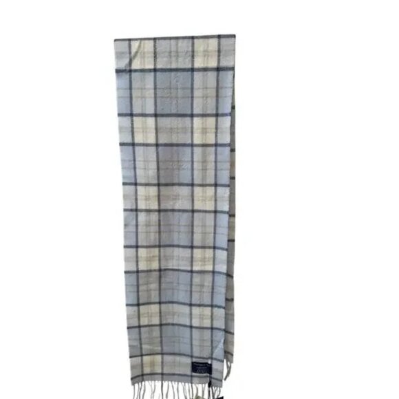 Light Blue Plaid Fringed 100% Lambswool Scarf -Johnstons of Elgin - Picture 5 of 8